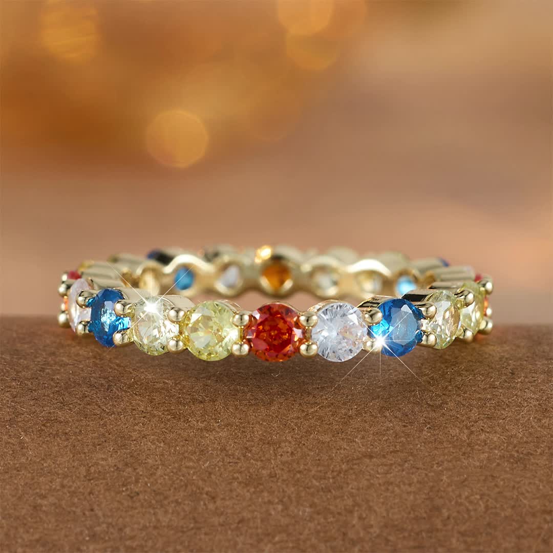 Women's Ins Style Rainbow Cubic Synthetic Zirconia Full Circle Ring
